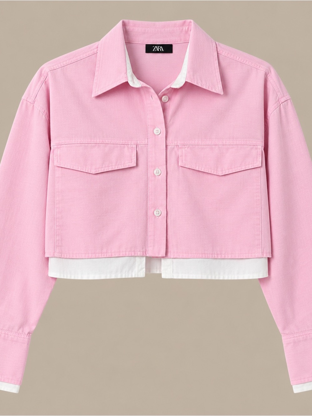 Zara Pink Cropped Denim Shirt